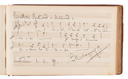 Lot #653 Composers Autograph Album with (100+) Signed Musical Quotations, Including Alexander Borodin, Edvard Grieg, Ruggero Leoncavallo, and Many More - Image 5