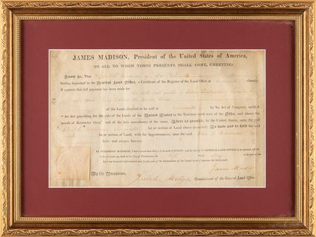 Lot #98 James Madison Document Signed as President - Image 1
