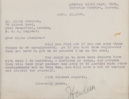 Lot #853 Harry Houdini Typed Letter Signed from Boston's Majestic Theatre During His Final Magic Tour - Image 2