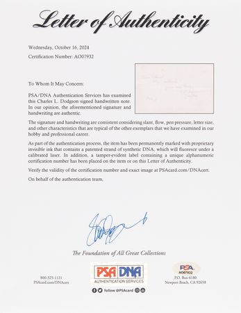 Lot #633 Charles L. Dodgson Autograph Note Signed - Image 2