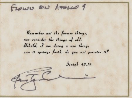 Lot #515 Apollo 9 Flown Bible Verse Signed by Rusty Schweickart - Image 1