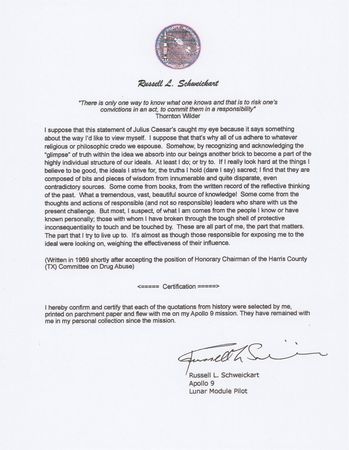 Lot #515 Apollo 9 Flown Bible Verse Signed by Rusty Schweickart - Image 2