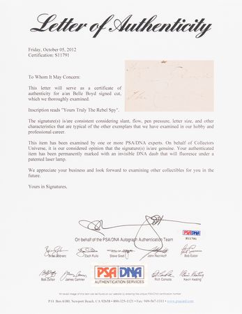 Lot #353 Belle Boyd Signature - 