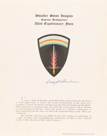 Lot #22 Dwight D. Eisenhower Signed 'Shoulder Sleeve Insignia' Presentation Sheet - Dated One Day Before Germany's Unconditional Surrender (May 6, 1945) - Image 2