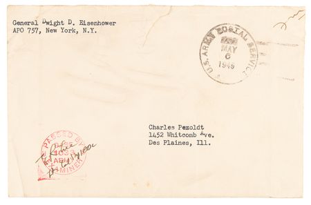 Lot #22 Dwight D. Eisenhower Signed 'Shoulder Sleeve Insignia' Presentation Sheet - Dated One Day Before Germany's Unconditional Surrender (May 6, 1945) - Image 5