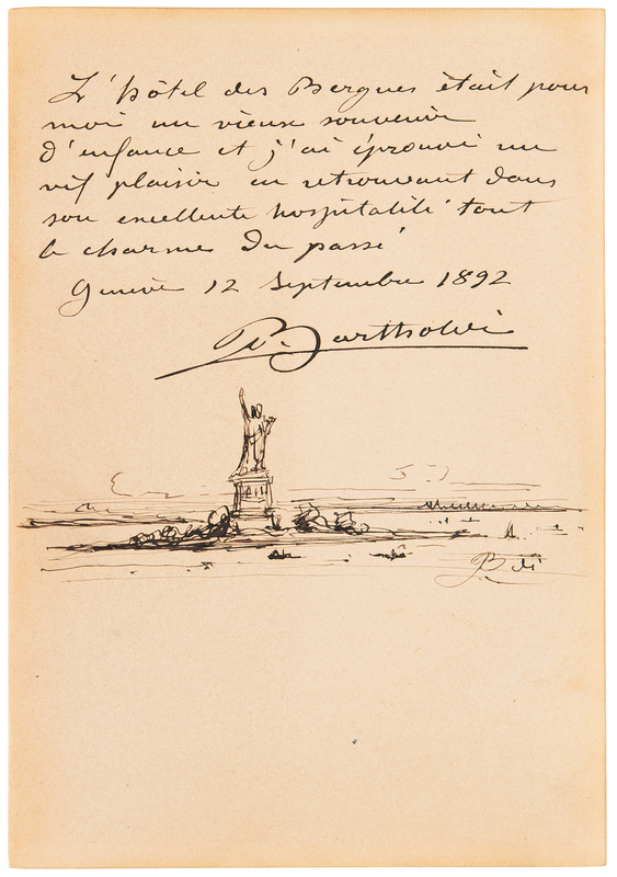 Lot 7104 Frederic Auguste Bartholdi Signed Sketch of the Statue of Liberty