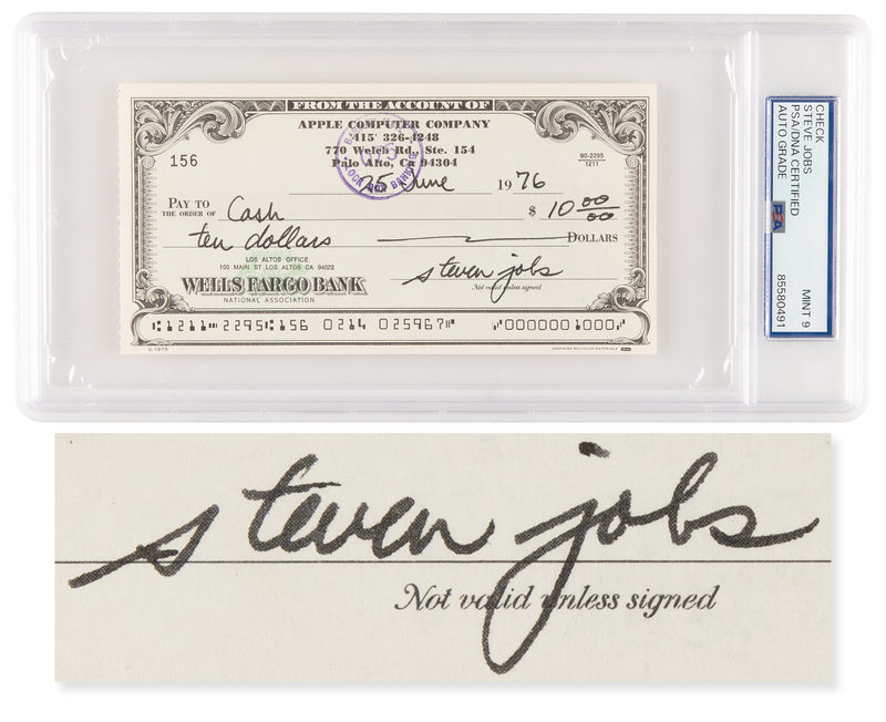 Lot 7084 Steve Jobs Signed 1976 ‘Apple Computer Company’ Check - Filled Out Entirely by the Company's Co-Founder