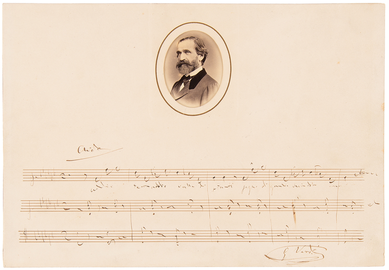 Lot 7052 Giuseppe Verdi Autograph Musical Quotation Signed from 'Aida' - Presentation Prepared for His Publisher, Ricordi