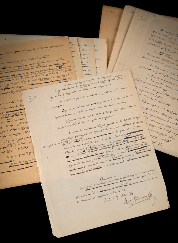 Lot 7037 Dreyfus Affair: Etienne Charavay Handwritten Manuscript and Graphological Notes from the 1894 Dreyfus Affair Court-Martial