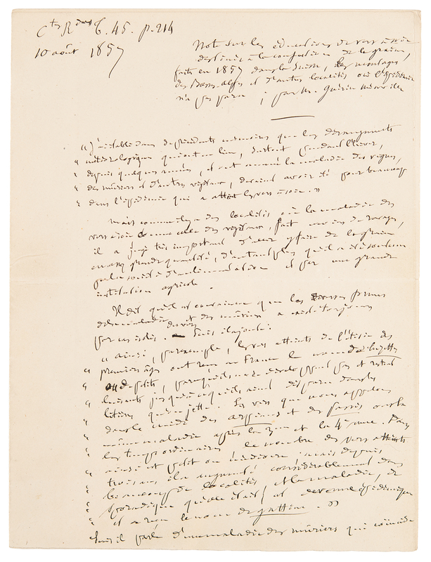 Lot 7071 Louis Pasteur Handwritten Notes on the Silkworm Epidemic