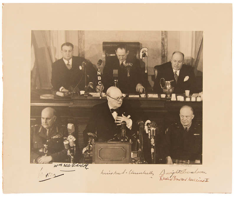 Lot 7016 Winston Churchill and Dwight D. Eisenhower Signed Photograph - Allied Leaders Stress Postwar Unity at the Virginia State House (March 8, 1946)