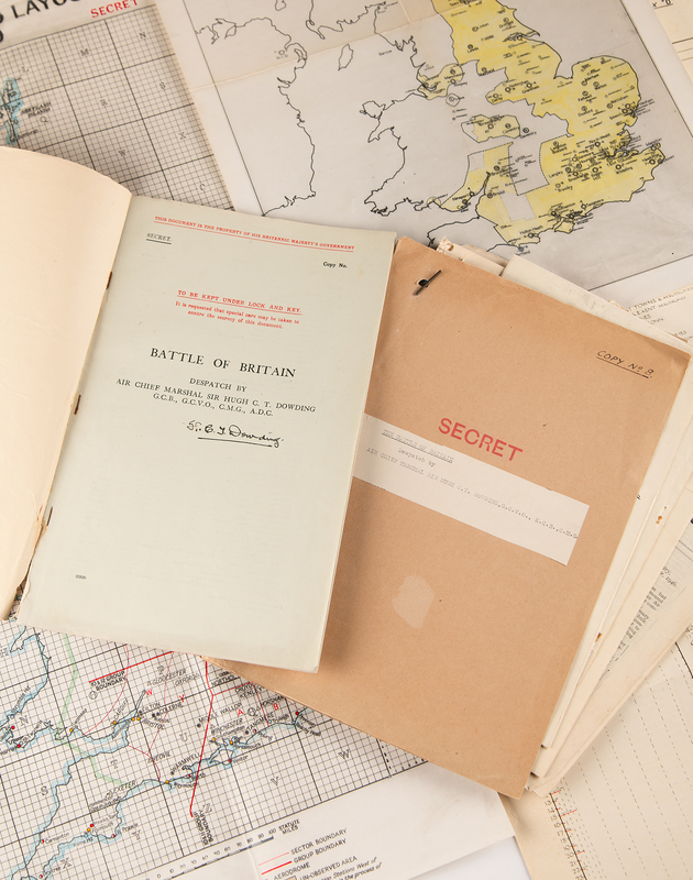 Lot 7019 Battle of Britain: Secret Dispatch Signed by Air Chief Marshal Hugh Dowding (1941), with Hand-Colored Maps and Mimeograph Draft