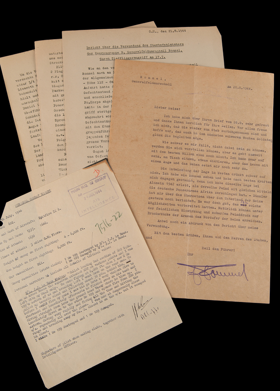 Lot 7021 Erwin Rommel World War II-Dated Typed Letter Signed, Enclosing a Report on His Near-Fatal Wound and Alluding to Patton's Liberation of Paris