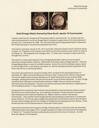 Lot #7103 Omega Speedmaster Professional 18K Gold Apollo 11 Commemorative Watch - From the Personal Collection of Dave Scott - Image 13