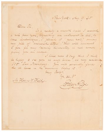 Lot #7055 Edgar Allan Poe Autograph Letter Signed - In the Year of 'The Raven,' Poe Invites a Poet to His East Village Boarding House - Image 1