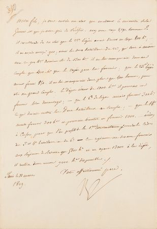 Lot #7035 Napoleon Archive of (29) Letters Signed to His Adopted Son, Prince Eugène de Beauharnais, Detailing Military Strategy in the War of the Fifth Coalition: 