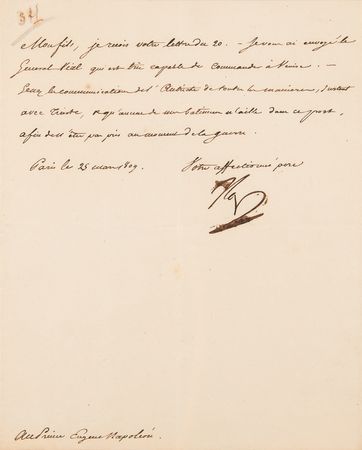 Lot #7035 Napoleon Archive of (29) Letters Signed to His Adopted Son, Prince Eugène de Beauharnais, Detailing Military Strategy in the War of the Fifth Coalition: 