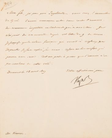 Lot #7035 Napoleon Archive of (29) Letters Signed to His Adopted Son, Prince Eugène de Beauharnais, Detailing Military Strategy in the War of the Fifth Coalition: 
