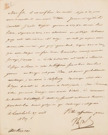 Lot #7035 Napoleon Archive of (29) Letters Signed to His Adopted Son, Prince Eugène de Beauharnais, Detailing Military Strategy in the War of the Fifth Coalition: 