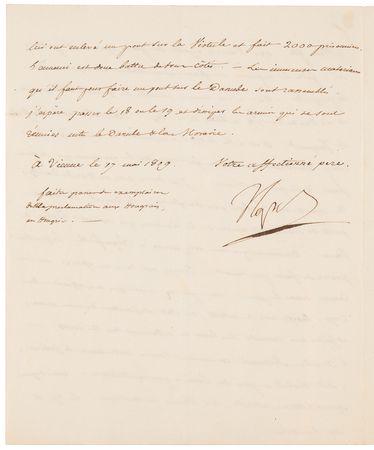 Lot #7035 Napoleon Archive of (29) Letters Signed to His Adopted Son, Prince Eugène de Beauharnais, Detailing Military Strategy in the War of the Fifth Coalition: 