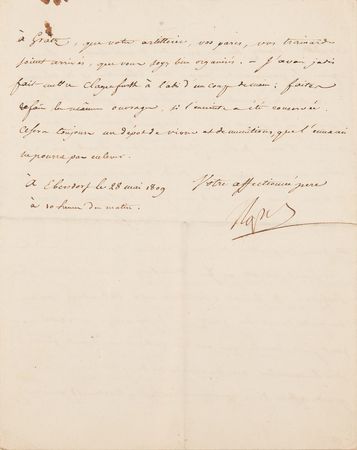 Lot #7035 Napoleon Archive of (29) Letters Signed to His Adopted Son, Prince Eugène de Beauharnais, Detailing Military Strategy in the War of the Fifth Coalition: 