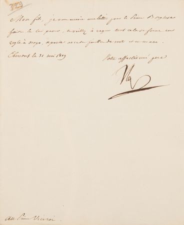 Lot #7035 Napoleon Archive of (29) Letters Signed to His Adopted Son, Prince Eugène de Beauharnais, Detailing Military Strategy in the War of the Fifth Coalition: 