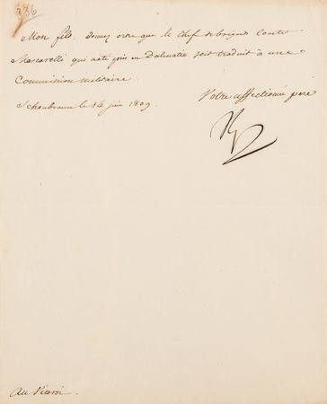 Lot #7035 Napoleon Archive of (29) Letters Signed to His Adopted Son, Prince Eugène de Beauharnais, Detailing Military Strategy in the War of the Fifth Coalition: 