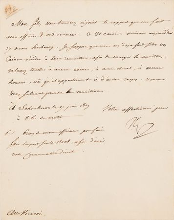 Lot #7035 Napoleon Archive of (29) Letters Signed to His Adopted Son, Prince Eugène de Beauharnais, Detailing Military Strategy in the War of the Fifth Coalition: 