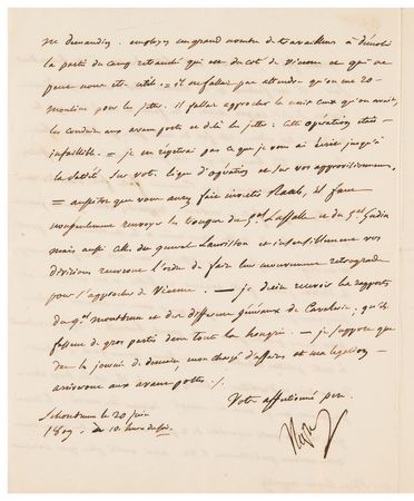 Lot #7035 Napoleon Archive of (29) Letters Signed to His Adopted Son, Prince Eugène de Beauharnais, Detailing Military Strategy in the War of the Fifth Coalition: 