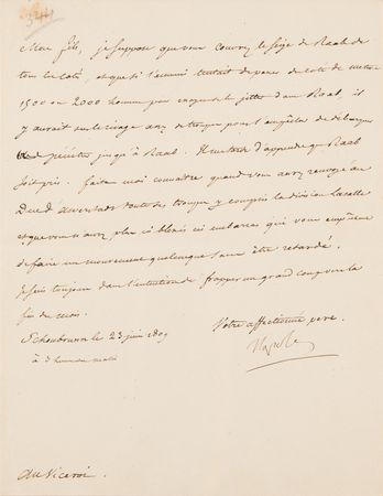 Lot #7035 Napoleon Archive of (29) Letters Signed to His Adopted Son, Prince Eugène de Beauharnais, Detailing Military Strategy in the War of the Fifth Coalition: 