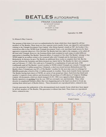 Lot #7085 Beatles (4) Documents for Buyout of Brian Epstein's NEMS, Signed by Lennon, McCartney, Harrison, and Starr while Recording Abbey Road in 1969 - Image 8