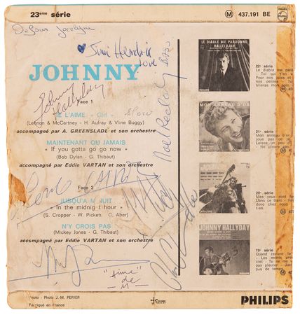 Lot #7089 Jimi Hendrix Experience Signed 45 RPM Record - Obtained After Their Second-Ever Show as a Band (Nancy, France, October 14, 1966) - Image 1