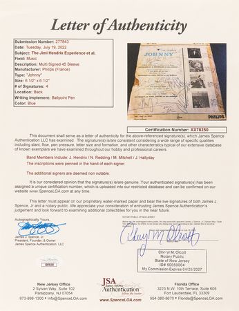 Lot #7089 Jimi Hendrix Experience Signed 45 RPM Record - Obtained After Their Second-Ever Show as a Band (Nancy, France, October 14, 1966) - Image 8