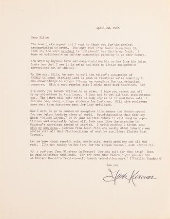 Lot #7062 Jack Kerouac Archive of (6) Signed Letters to Editor Ellis Amburn: 