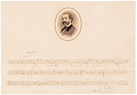 Lot #7052 Giuseppe Verdi Autograph Musical Quotation Signed from 'Aida' - Presentation Prepared for His Publisher, Ricordi - Image 1