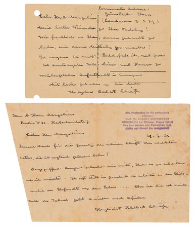 Lot #7079 Albert Schweitzer Archive of (12) Letters and Notes on Philosophy, Aphorisms, and Nuclear Weapons: 
