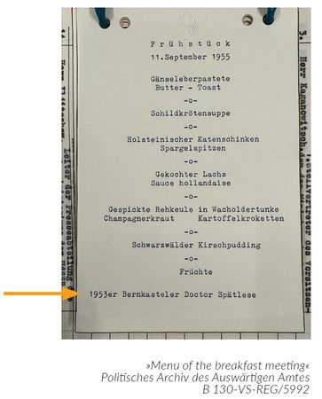 Lot #7024 Historic 1953 Bernkasteler Doctor Riesling Bottle of Wine - The Vintage Poured at the Adenauer?Khrushchev Meeting That Freed 10,000 German POWs - Image 7