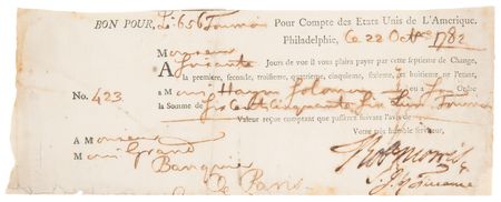 Lot #7030 Haym Salomon and Robert Morris Signed Bill of Exchange for Financing the Revolutionary War (October 22, 1782) - Image 1
