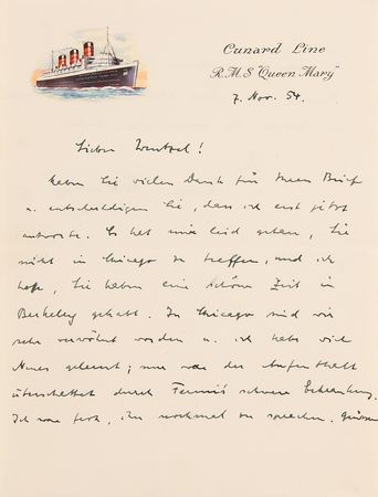 Lot #7078 Werner Heisenberg Autograph Letter Signed from Aboard the RMS ‘Queen Mary’ - The Theoretical Physicist Voyages Home After His 1954 American Lecture Tour and His Final Visits with Albert Einstein and Enrico Fermi - Image 1