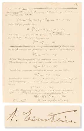 Lot #7077 Albert Einstein Autograph Manuscript Signed on the Unified Field Theory, with (9) Handwritten Mathematical Equations - Image 1