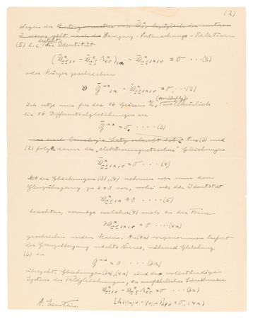 Lot #7077 Albert Einstein Autograph Manuscript Signed on the Unified Field Theory, with (9) Handwritten Mathematical Equations - Image 2