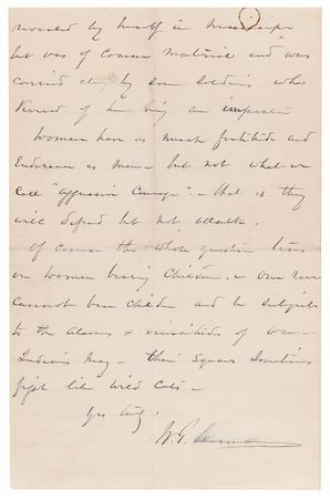 Lot #7010 William T. Sherman Autograph Letter Signed on His 'March to the Sea' and Women's Service in the Union Army: 
