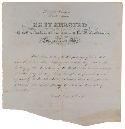 Lot #7007 Abolition: 'Engrossed Bill' Draft of the Territorial Slavery Act of 1862, Prohibiting Slavery in All U.S. Territories - Image 1