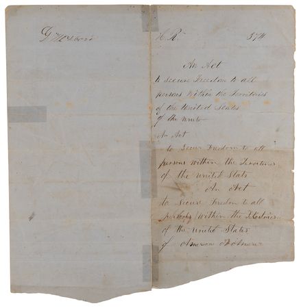 Lot #7007 Abolition: 'Engrossed Bill' Draft of the Territorial Slavery Act of 1862, Prohibiting Slavery in All U.S. Territories - Image 2