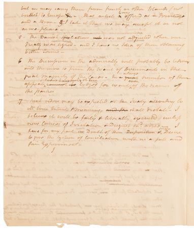 Lot #7033 John Jay Handwritten Letter Draft, Defending His Treaty with Great Britain: 
