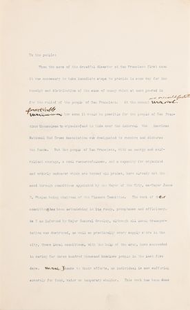 Lot #7011 Theodore Roosevelt (2) Typed Manuscripts Signed as President on the Red Cross Response to the 1906 San Francisco Earthquake, with Clara Barton ALS: 
