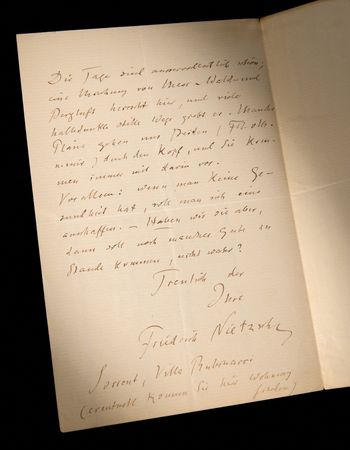 Lot #7044 Friedrich Nietzsche Autograph Letter Signed from the Italian Coast: 