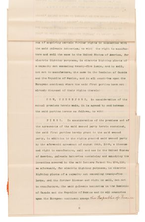 Lot #7074 Thomas Edison (2) Documents Signed in Electric Battery Development Archive, Acquiring Rights to the 'Lalande-Chaperon Cell' to Power His Great Inventions: the Phonograph and Electric Light - Image 10