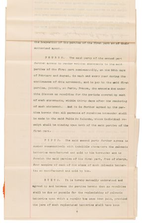 Lot #7074 Thomas Edison (2) Documents Signed in Electric Battery Development Archive, Acquiring Rights to the 'Lalande-Chaperon Cell' to Power His Great Inventions: the Phonograph and Electric Light - Image 12