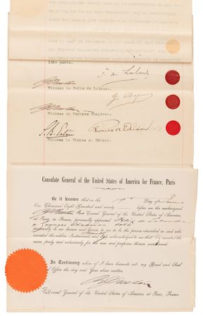 Lot #7074 Thomas Edison (2) Documents Signed in Electric Battery Development Archive, Acquiring Rights to the 'Lalande-Chaperon Cell' to Power His Great Inventions: the Phonograph and Electric Light - Image 15